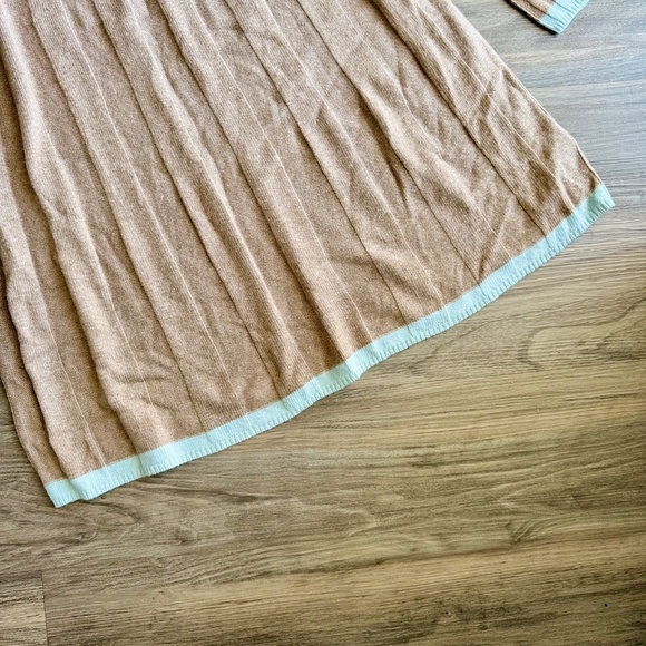 Anthropologie Arseneau Ribbed Sweater Dress Camel Teal Trim Size M - Picture 9 of 11